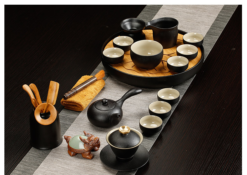 Back on ceramic ebony black pottery zen bamboo kung fu tea tea six gentleman 's contracted household accessories