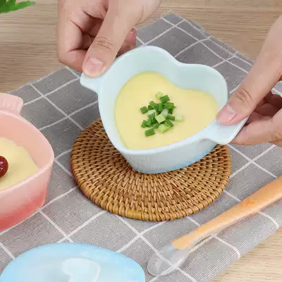 Baby steamed egg bowl high temperature resistant small baking bowl Baby home ceramic binaural with lid Dessert steamed egg soup stew cup