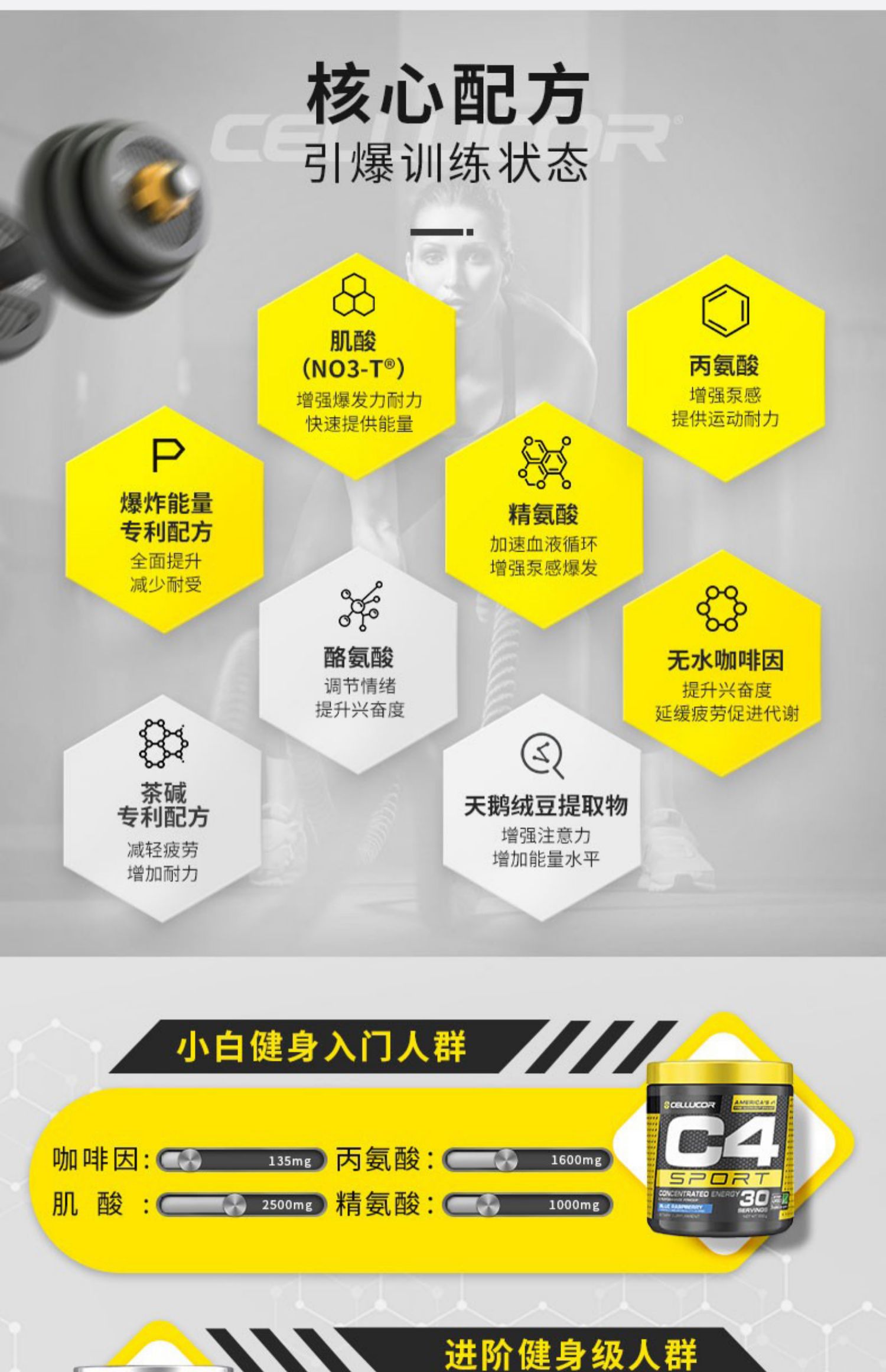 Cellucor原力C4氮泵耐力氨基酸健身补剂