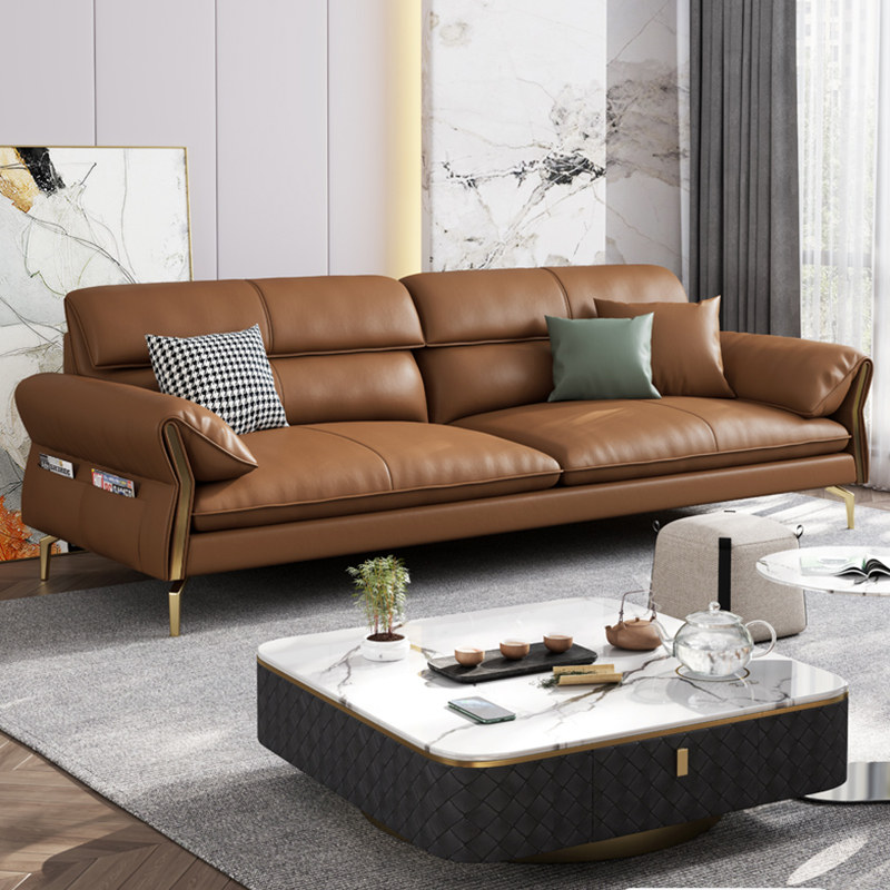 Office sofa leather simple modern Italian Business negotiations reception guest triple office sofa