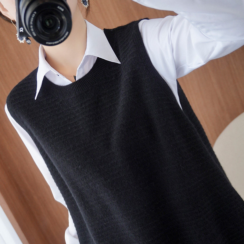 Knitwear vest women's 100% pure wool 2020 autumn and winter new round neck loose pullover sweater vest outer wear