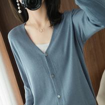 Thin micro - transpirated wool knitted sweater coat woman 2021 Spring and summer new V - collar loose in outer coat