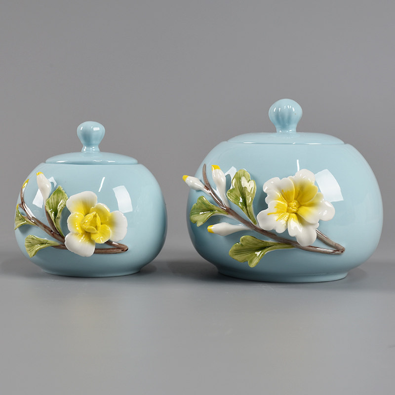 Shu Porcelain Xuan Handmade Flower Tea Jar Ceramic Sealed Jar Storage Tea Jar Tea Box with Lid Tea Jar Tea Box for Household Tea Leaves