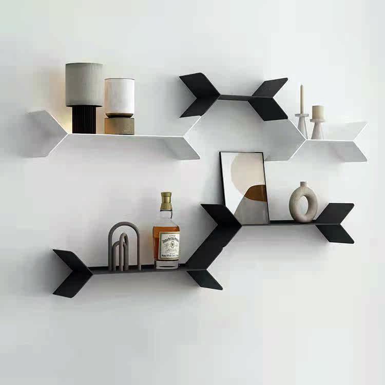 Wall background wall decoration wall hanging rack ornaments creative display rack black and white iron clapboard combination shelf