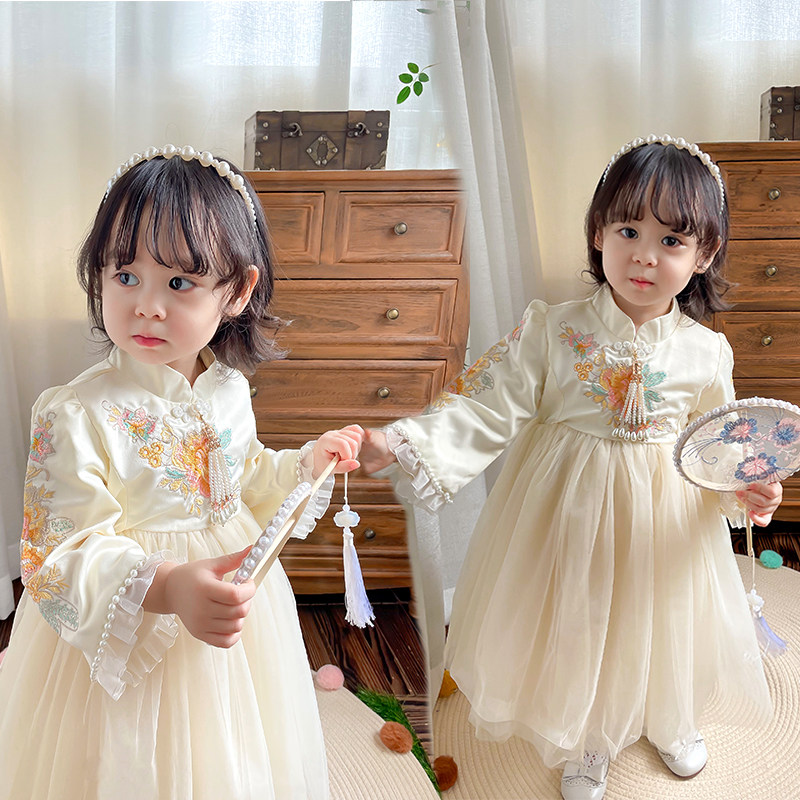Girls Han Wears Children's Suite Princess Dress High - end 2022 New Spring and Autumn Girl Pongbo Dress