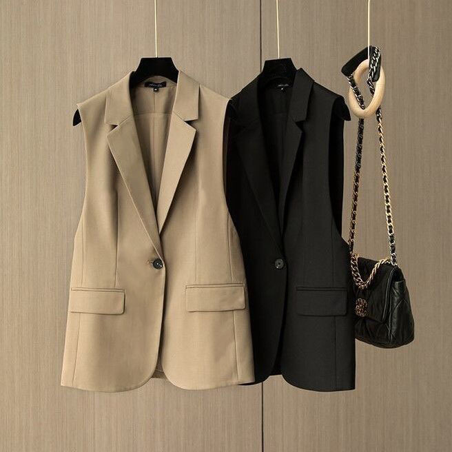 Maje Alva Suit Collar Vest for Women, European High-End Slim Fit, Mid-Length Sleeveless Vest, Waistcoat Jacket