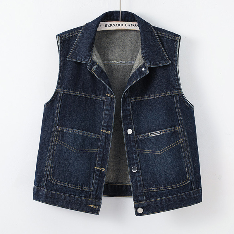 Korean Style Fashionable Denim Vest for Women, New Single-Breasted Polo Collar with Large Pockets, Versatile Vest for Spring and Autumn Outerwear