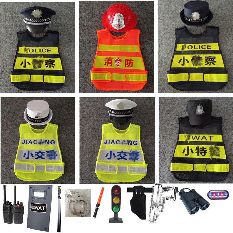 Children's role-playing small traffic police reflective Machia Firefighters Boy City Tube hat Kindergarten Police Clothing