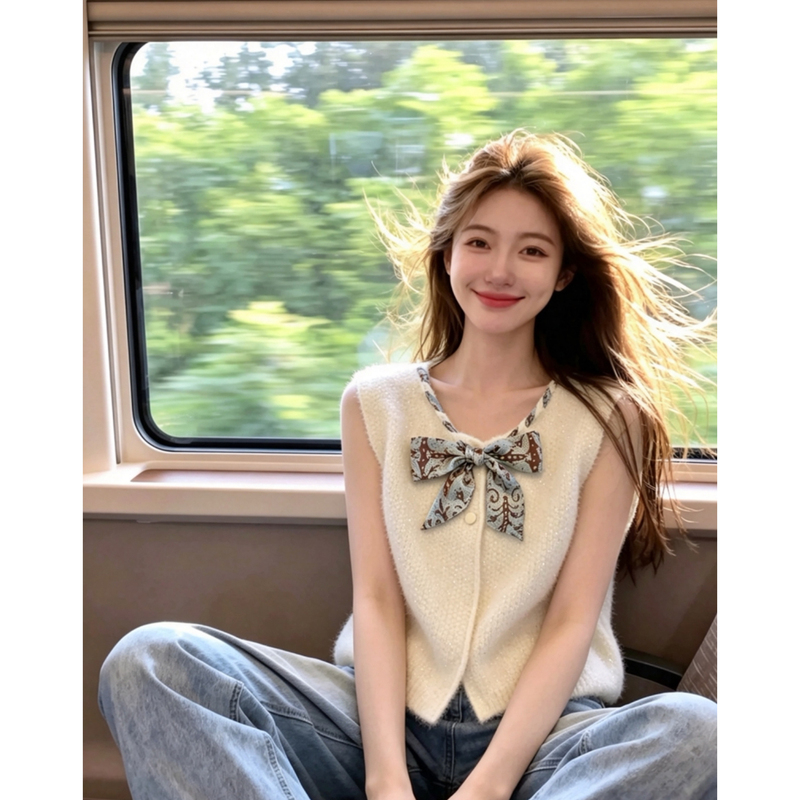 My Personal Favorite Recommendation~ Stylish Silk Scarf Tie Knit Vest for Women, Suitable for Spring and Autumn, Versatile Sleeveless Top That Can Be Worn Outside My Personal Favorite Recommendation~ Stylish Silk Scarf Tie Knit Vest for Women, Suitable for Spring and Autumn, Versatile Sleeveless Top That Can Be Worn Outside