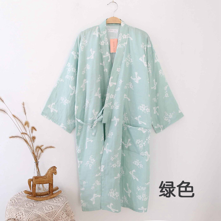 Nhật bản phong cách mỏng áo bông gạc áo choàng dịch vụ nhà kimono áo choàng tắm chín- điểm tay áo phần dài mảnh duy nhất nữ mùa hè