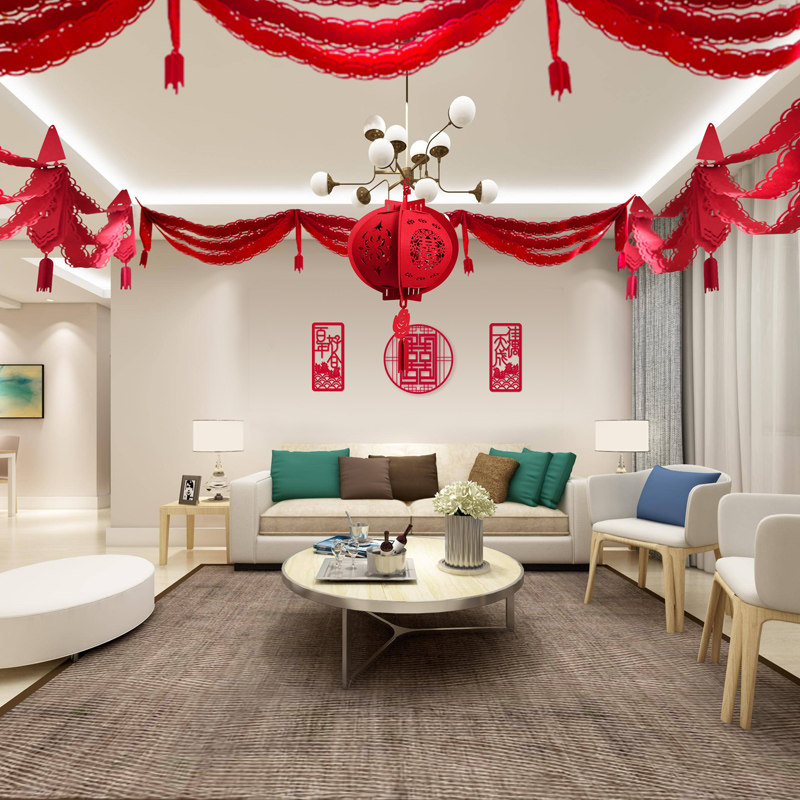 Wedding room package suitsMarried Chinese new room non-woven fabric wave flag flower decoration hanging wedding products