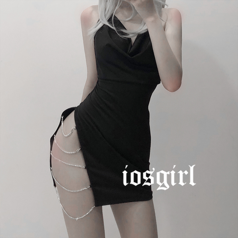 iosgirl shows hip open back split night sexy suit dress rhinestone chain bag hips 9202