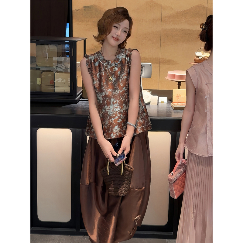 Yolo Youlu Yao Yao New Chinese Style Summer Yarn-Dyed Brocade Original Double Palace Floating Silk Embroidery Elastic Waist Flower Bud Skirt for Women