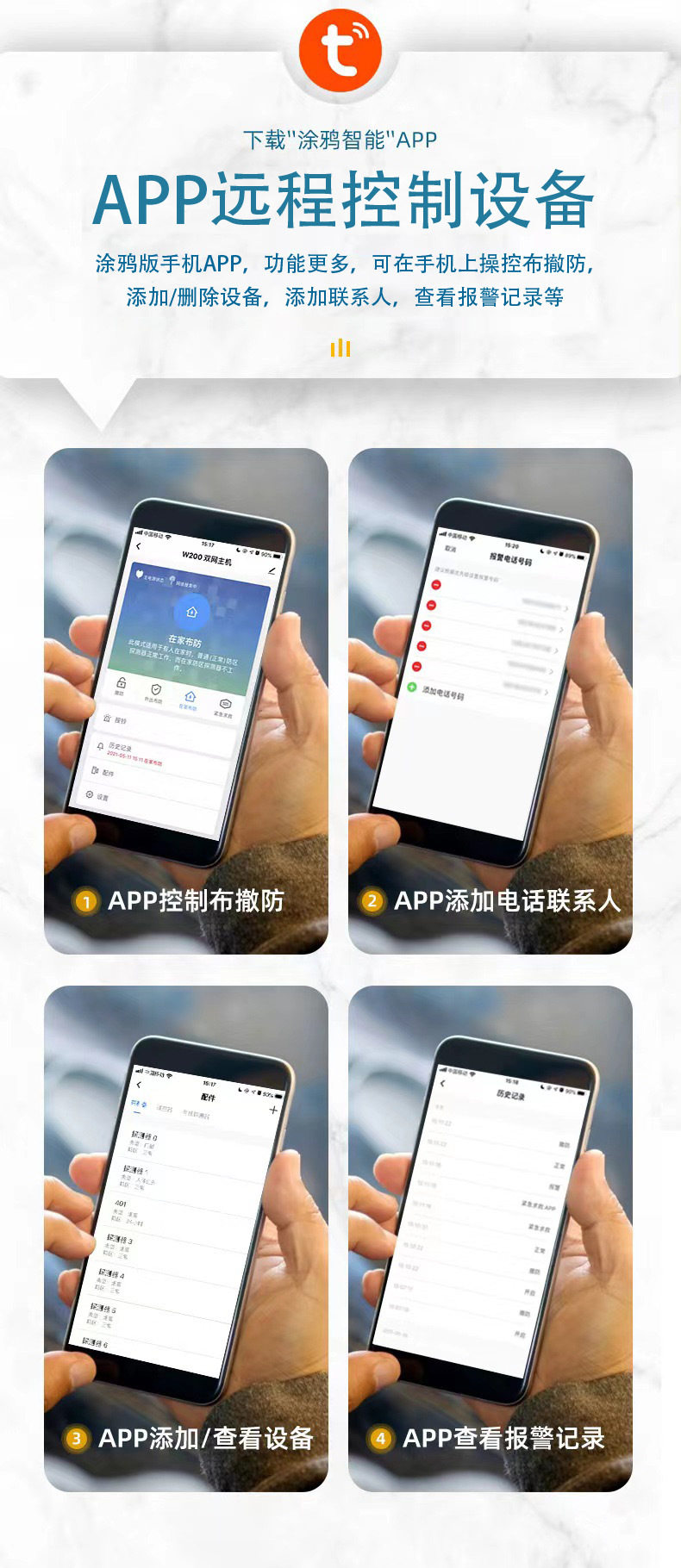 Противоугонная 涂鸦智能wifi报警器gsm双网固话报警主机家用门窗红外线报警系统