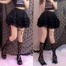 Solid High Waist Mesh Lace Edge Skirt女高腰网纱蕾丝边半身裙