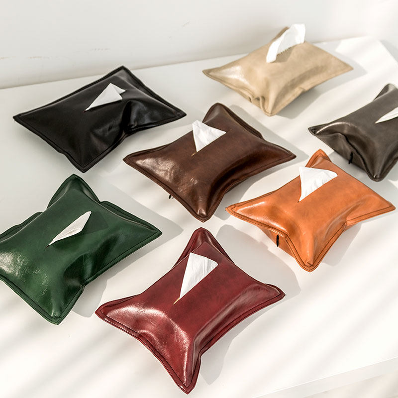 Light luxury solid color oil wax skin tissue cover Household removable toilet paper bag Car car tissue cover Medium removable toilet paper box bag