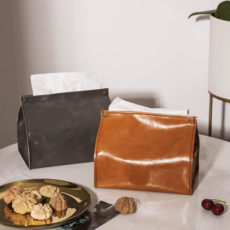 Light luxury rivet leather draw paper towel bag coffee table paper towel pump waterproof leather paper towel set solid color simple leather tissue box