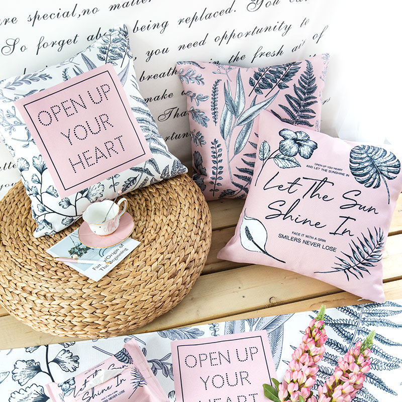 Nordic ins Advanced Grey Pillow Pink Flower European Simple Waist Cushion Cover Office Sofa Lunch Break Pillow