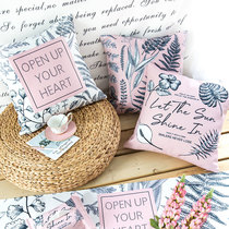 Nordic ins premium gray pillow pink flower European simple waist cushion cover office sofa lunch break pillow