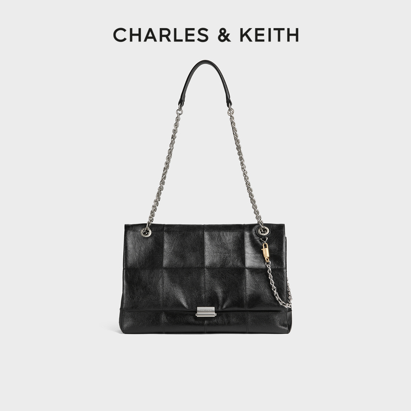 Charles&Keith26 New Autumn Style Ck2-90840670 Fashionable Plaid Chain Large-Capacity Armpit Bag