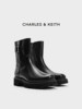Charles&Keith25 New Autumn Collection Ck1-90920160 Round Toe Thick-Soled Zipper Belt Buckle Motorcycle Short Boots
