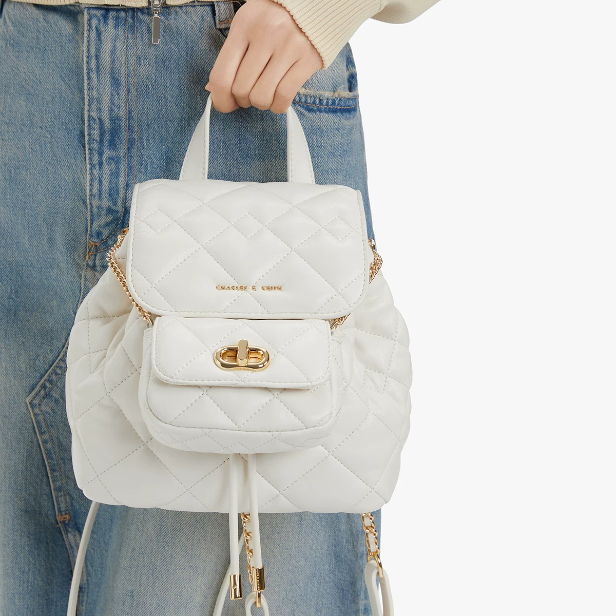 Charles&keith, capacious backpack with diamond pattern, Birthday gift