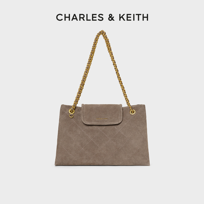 Charles&Keith26 Autumn New Model Ck2-90151676-1 Suede Large Capacity Quilted Large Underarm Bag