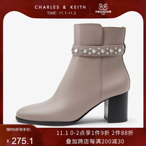 CHARLESKEITH autumn and winter womens boots SL1-91680006 rivet zipper high heel boots women