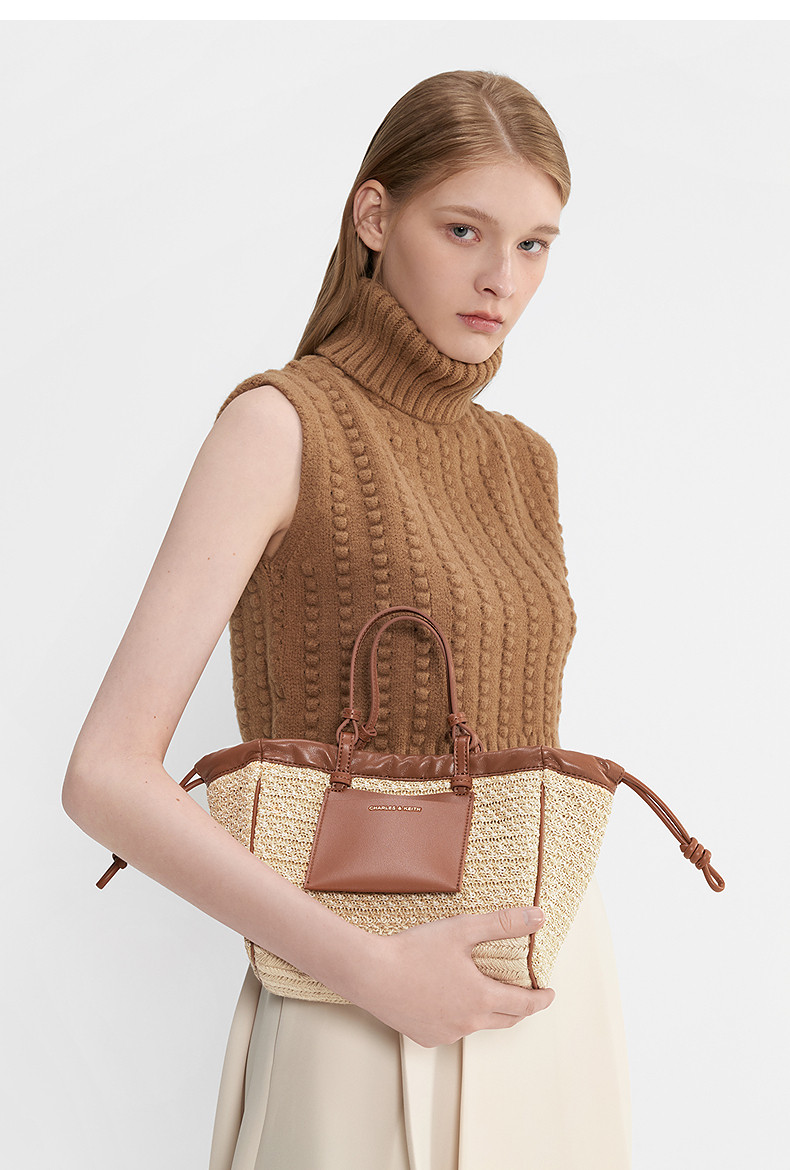 Сумка charles&keith秋季女包ck2-30671602-2大容量覆古编织托特包女 &