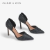 CHARLES & KEITH giày thấp CK1-61680038 Giày dệt kim nữ trang trí cao gót nhọn - Giày cắt thấp