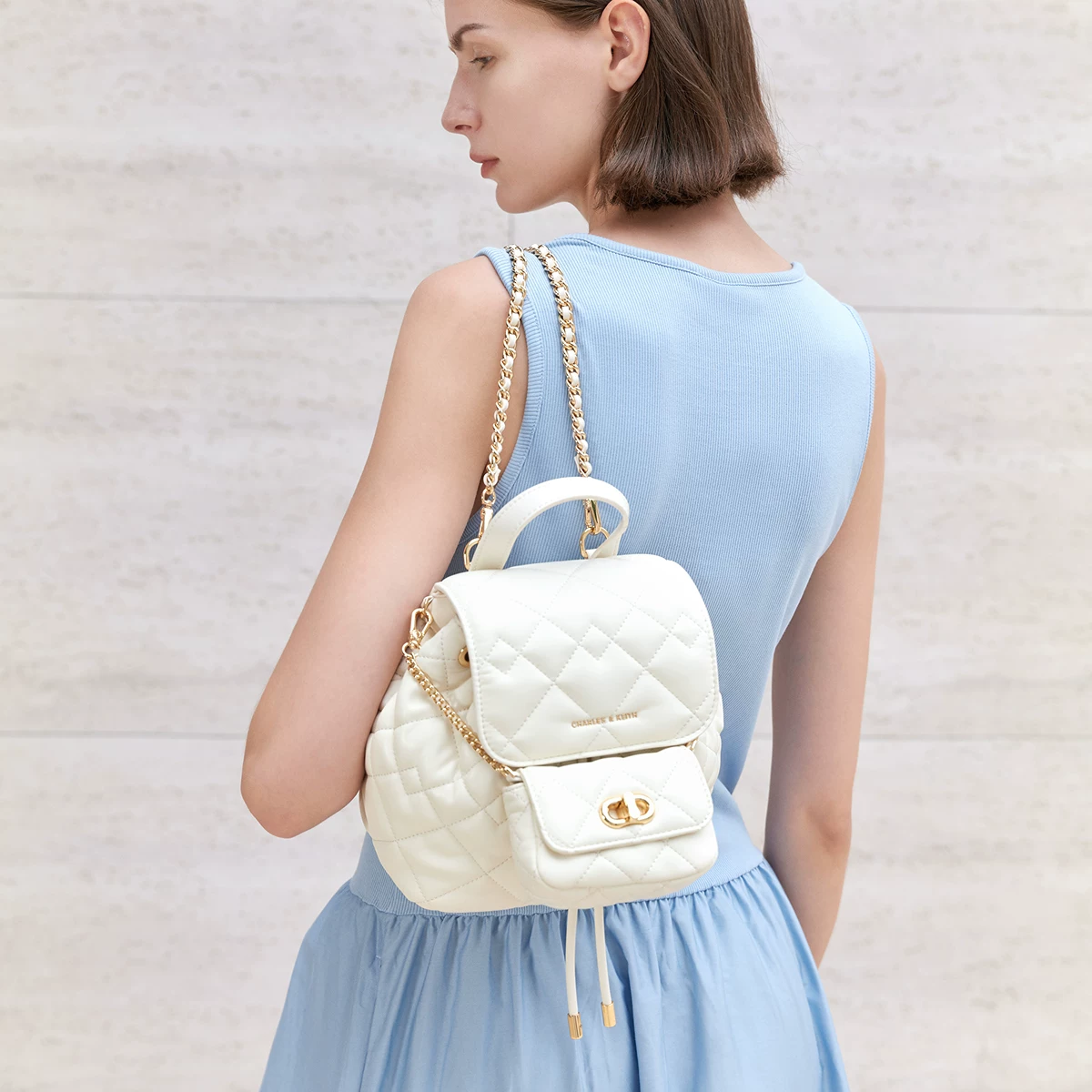 Charles&keith, capacious backpack with diamond pattern, Birthday gift