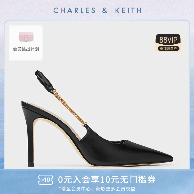 CHARLES&KEITH Spring CK1-60280333 ladies' chain rear trip with pointed high heel sandal wedding shoes