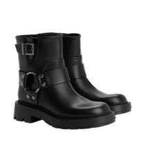 CHARLESKEITH autumn and winter womens boots CK1-90360399 retro buckle round toe motorcycle boots rider short boots