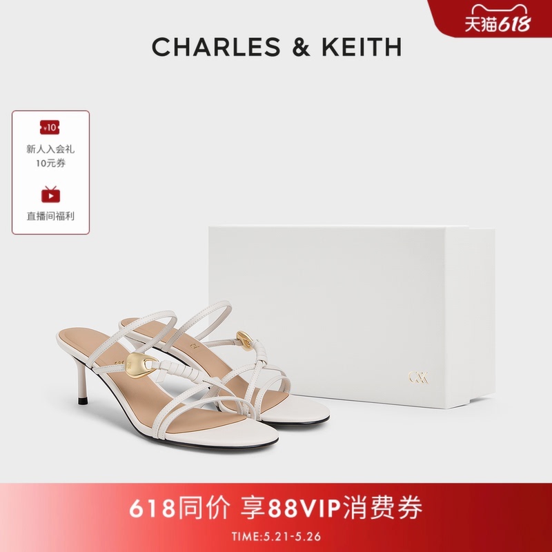 Charles&Keith26 Summer New Model Sl1-60280515 Genuine Leather Thin Strap Stiletto Heel Slippers High Heel Sandals