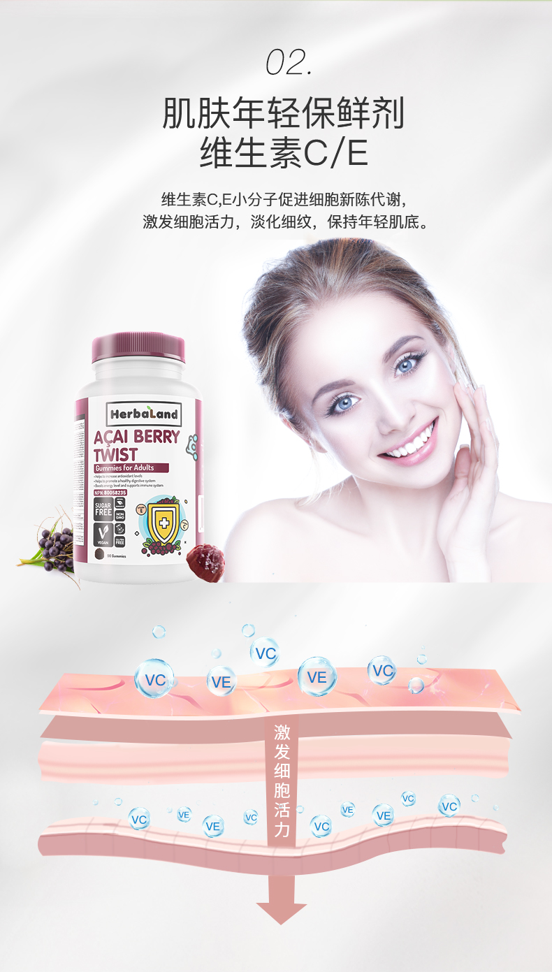 加拿大进口 Herbaland 抗糖抗初衰老 巴西莓维生花青素软糖 90粒 图7