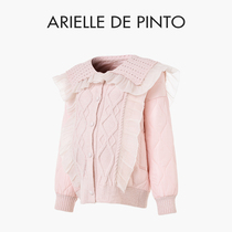 French ARIELLE DE PINTO maternity wear winter casual all-match babydoll collar bell sleeve pink jacket