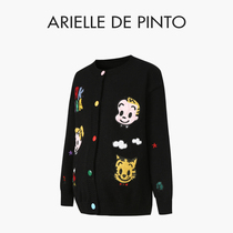 French ARIELLE DE PINTO maternity wear spring and autumn cartoon embroidered round neck loose knitted jacket