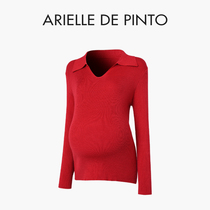 French ARIELLE DE PINTO maternity wear winter polo collar with bottoming red sweater top