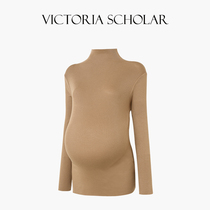 French ARIELLE DE PINTO maternity wear spring and autumn simple solid color half-high collar with slim knitted sweater