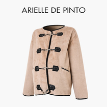 French ARIELLE DE PINTO maternity wear spring retro round neck loose long plush coat