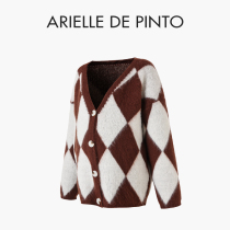 French ARIELLE DE PINTO maternity wear spring style trendy mom single-breasted rhombus thickened knitted jacket