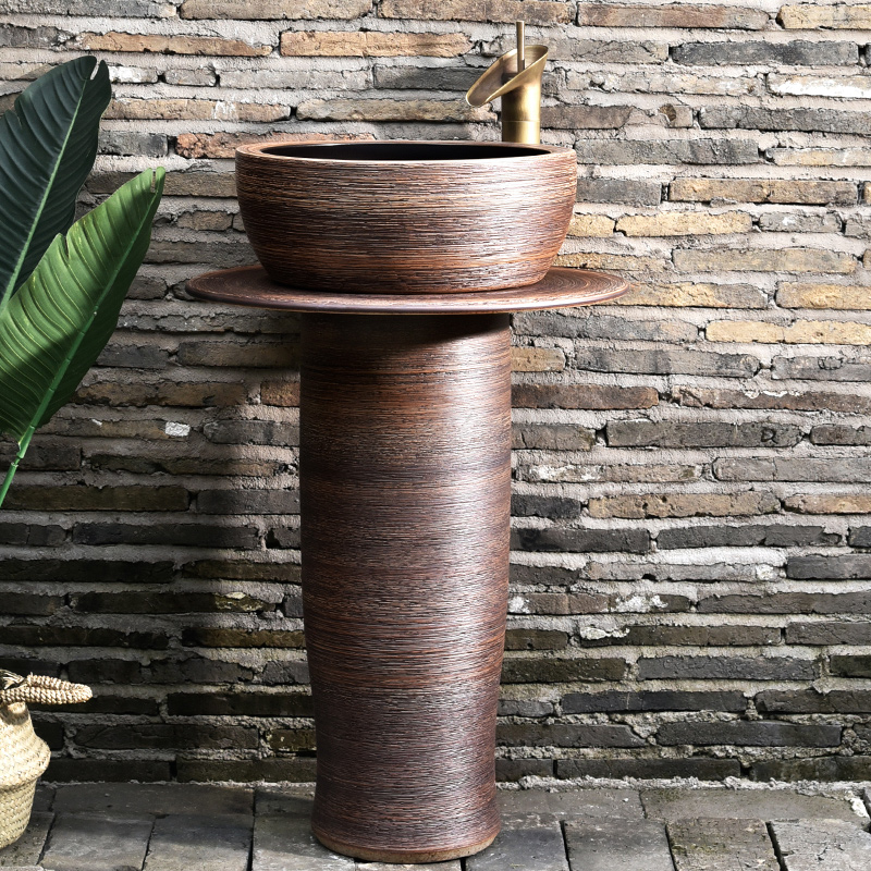 Outdoor Balcony Column Style Washbasin Creative Engraving Tattox Outdoor Patio Floor Wash Basin Villa Garden Pool