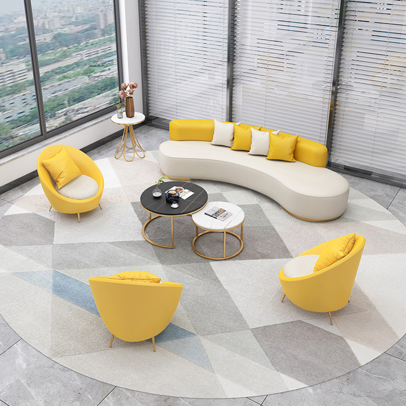 Office Alien sofa tea table Composition Business light luxury leather art sofa minimalist modern genuine leather arched reception sofa