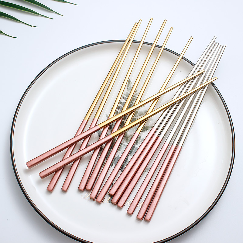 Valley State 304 stainless steel chopsticks INS light and luxurious style home square chopsticks Family public chopsticks Non-slip and mildew resistant