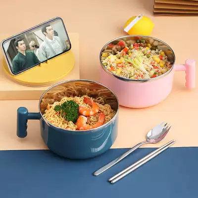 304 stainless steel instant noodle bowl with lid to work student dormitory canteen Rice Bowl single lunch box Japanese bowl with handle