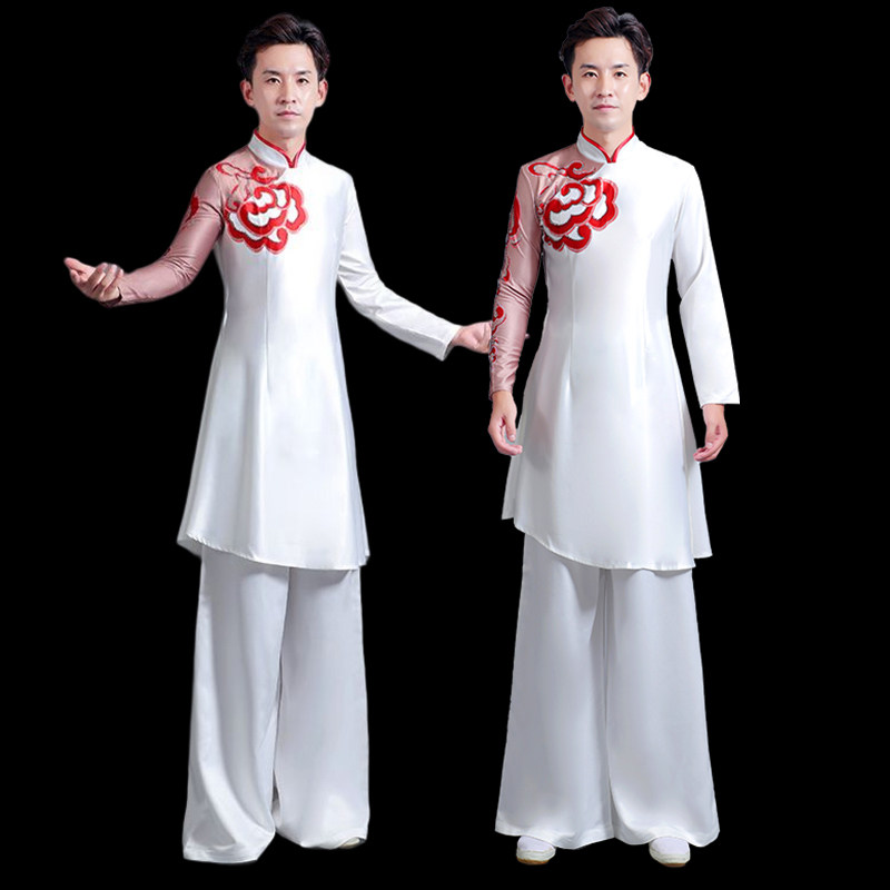 Modern Folk Dance Performance Costume Boys White Opening Dance Red Song Accompaniment Great Chorus Stage Art Show-Taobao
