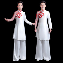 Modern Folk Dance Performance Costume Boys White Opening Dance Red Song Accompaniment Grand Chorus Stage Art Show