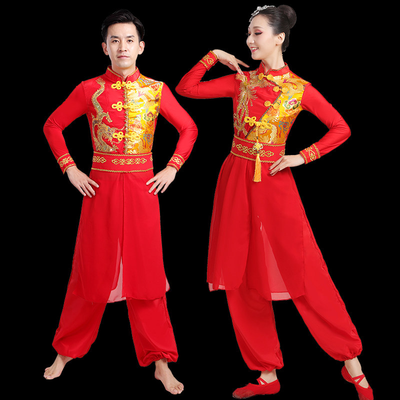 Drumming costume performance costume female Chinese style red gong drum team festive twist Yangko water drum performance costume dragon dance lion dance