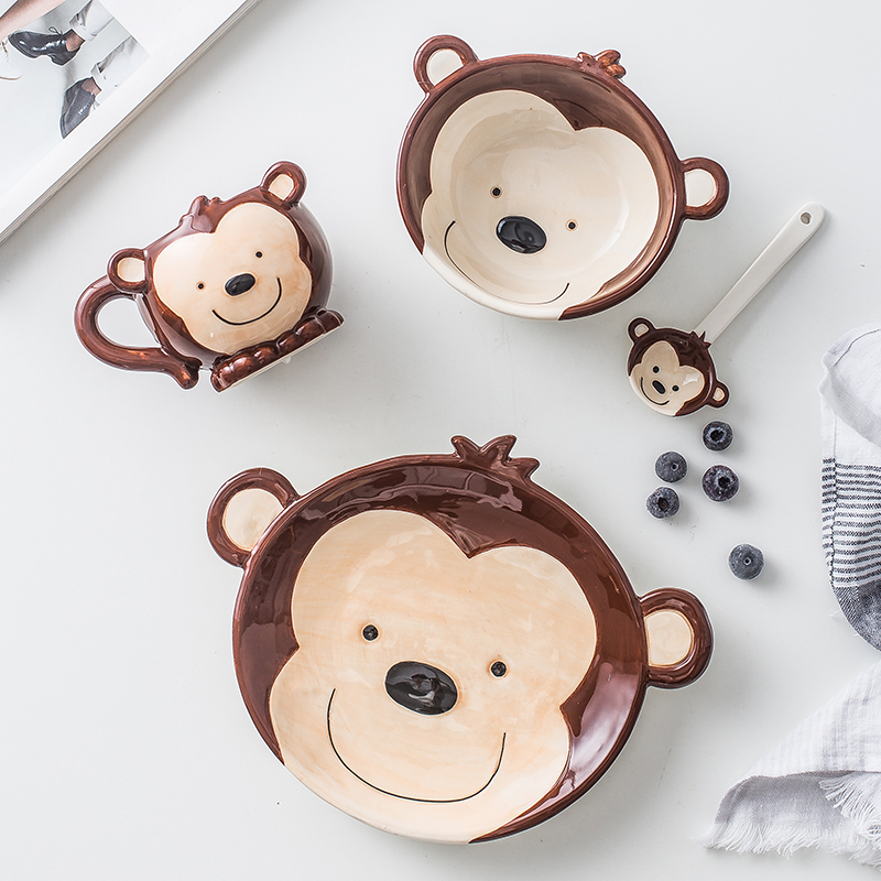 Japanese animal ceramic tableware suit western - style food dish baby cartoon breakfast dishes home creative dish fruit bowl