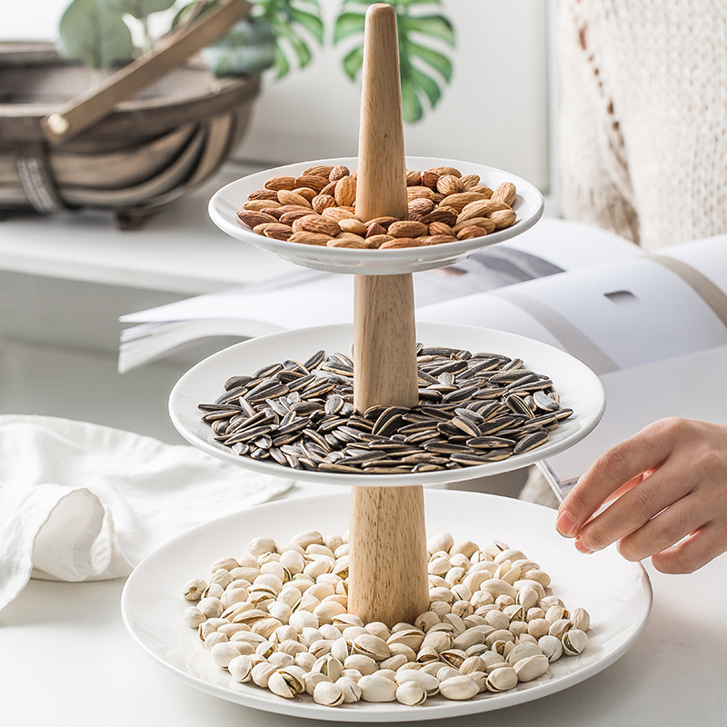 European ceramic fruit bowl three layer household double afternoon tea heart cake with dried fruit snacks dessert tray